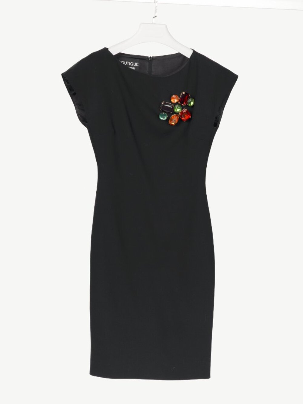 Boutique Moschino Black Wool-Crepe Crystal-Embellished Sheath Dress